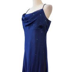Vtg 90s Gown 14 Blue Beaded Cowl Neck Dress Celestial Whimsigoth Fairy Prom