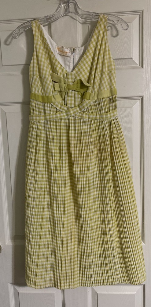 Vtg 1950s Tina Leser Gingham Dress Pleated Mid Century Designer Cotton Bow S M