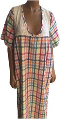 Vintage 70s Karavan Indian Plaid Caftan Lounge maxi dress Boho Cottage Core