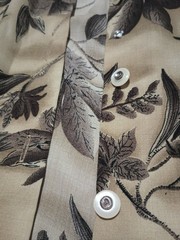 Vtg 80s Brown Floral Cropped Half Sleeve Button Up Blouse Top kitsch M