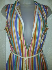 Vintage 70s Terry Cloth Rainbow Stripes Hooded Swim Cover-up Robe Tex M EUC