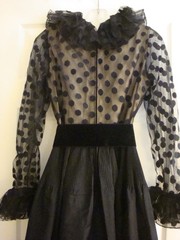 Vintage 1960’s Black Ruffle Collar and Cuffs Polk-A-Dot Top Dress with Sash Belt