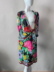 Leonard Paris 1990s Floral Print Jersey Wrap Dress Bergdof Goodman sz 8 France
