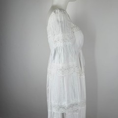 Vintage 70s White Maxi Dress Pleated Cotton Boho Wedding Cottagecore Size S