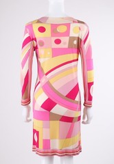 EMILIO PUCCI c.1968 Pink Multicolor Op Art Signature Print Silk Shift Dress