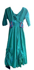 1950’s VTG TURQUOISE SATIN HARRY KEISER SZ XS-S 30” Breast DRESS T-Length USA