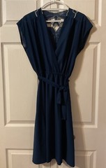 Vintage 1970/80s Faux Wrap Dress Blue Cut Out Back Belted Dress – No Tag Read