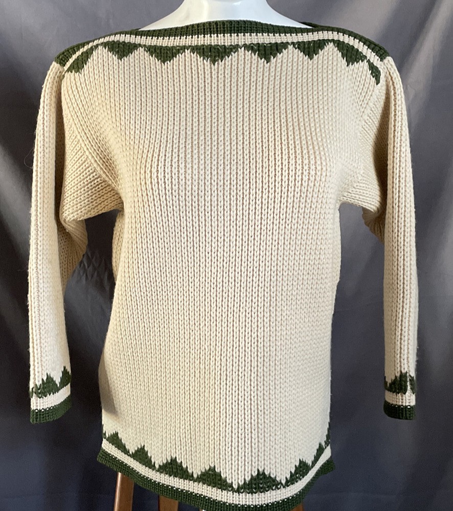 Vintage 1950s Carlo Gruber Wool Snow Ski Lodge Sweater Austria Boatneck Sz M