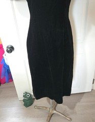 Vintage 1980s Victor Costa Black Velvet Dress with Mink Puff Sleeves, Size 6?