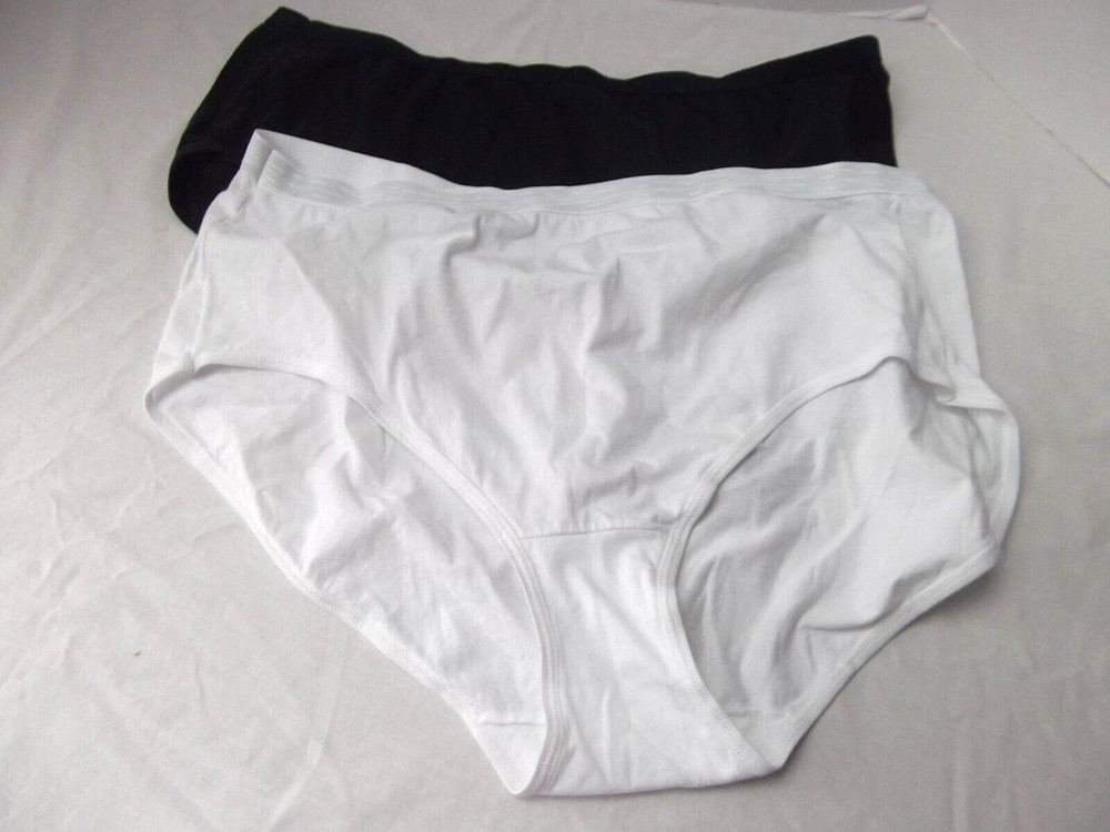 vtg lot 2 panties lingerie smooth cotton brief Just My Size JMS 11 wht blk Plus