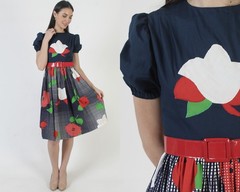 Vtg 70s Prairie Dress Americana Picnic Cottage Floral Full Skirt Boho Sundress