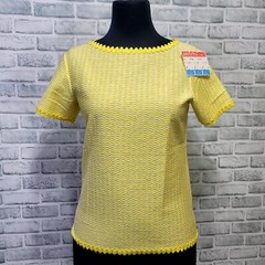 Vintage 60s 70s Jantzen Yellow White Basket Weave Diamond Lace Cotton Shirt S/S