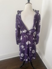 Vntg Trends by Jerrie Lurie Purple Floral High-Neck Midi Dress with Waist Tie 10