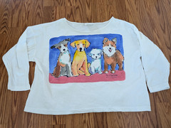 Diane Wat Design Vintage 90s Hand Painted white puppy dog top One Size USA art