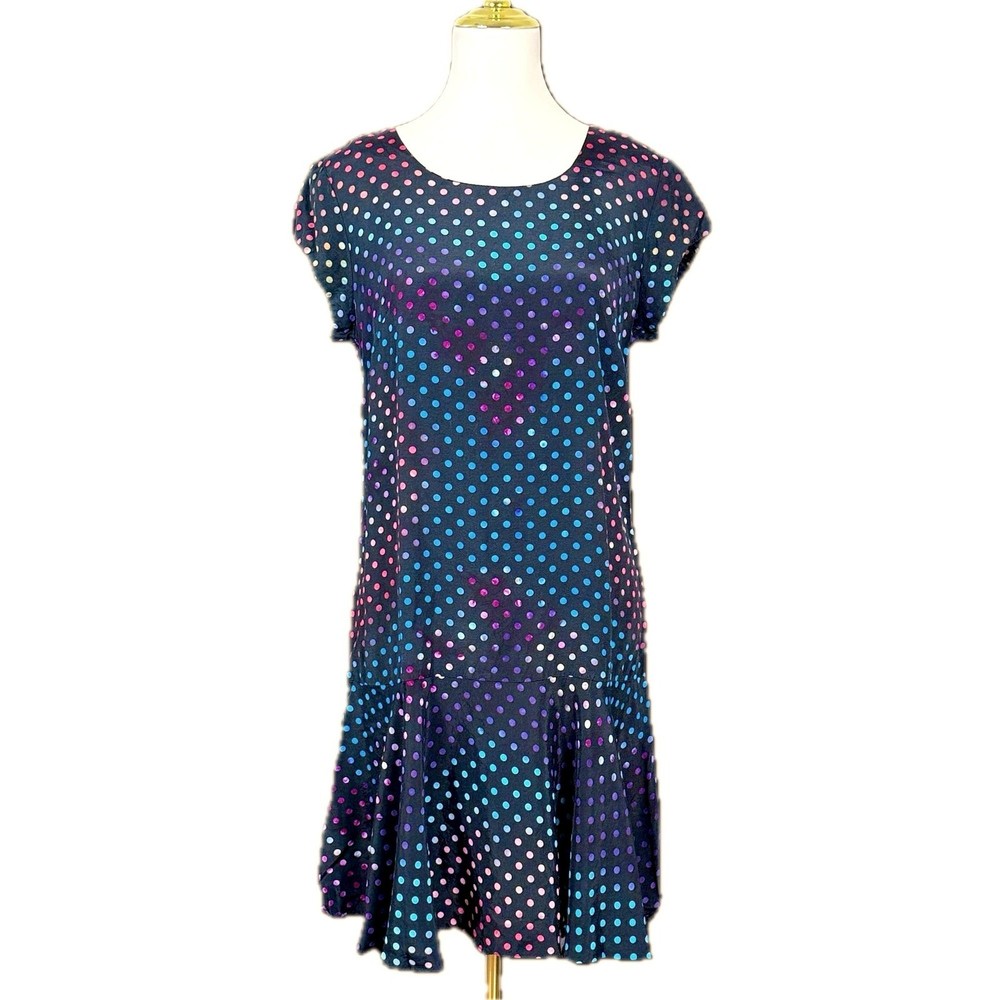 Vintage Stuart Alan Drop Waist Polka Dot Dress 10 Black Multicolor 80s USA OOAK