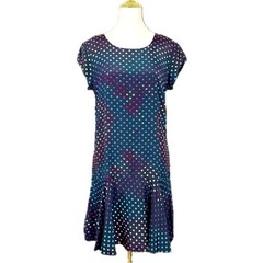 Vintage Stuart Alan Drop Waist Polka Dot Dress 10 Black Multicolor 80s USA OOAK