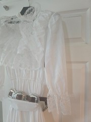 Vintage Western Collection Styles White Wedding Style Dress Petite W/ Belt NOS