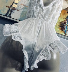 Vtg Tosca White Pink Lace Nylon Teddy Lingerie L USA