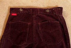 Vintage 1970s | Chemin de Fer | Bow Tie Buckle | Bellbottom Corduroy | Burgundy