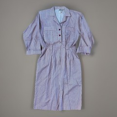 Vintage 80s Taurus II Union Made Striped Midi Shirt Dress Red White Size 10 USA