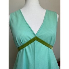 Vintage Maxi Nightgown Dress Mint Green Velvet Ribbon Lace Trim Ethereal MCM
