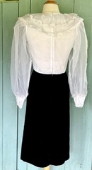 VTG Black Velvet White Organza Dress Straight Skirt Puff Slv Sailor Ruffle 7-8