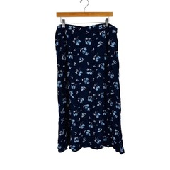 Vintage Honors Midi Skirt Navy Blue Plus Size Floral Cottagecore 90s Cottagecore