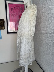 vintage 1980s white lace dress bridal homemade wedding cottage coquette s/m