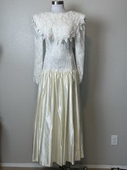 VTG 80’s Jessica McClintock Ivory White Wedding Dress Romantic Lace Bow Size S/M