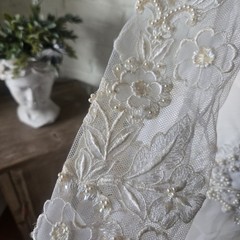 Vtg 80s 90s Beaded Organza High Neck Wedding Gown, S/4, Candlelit Ivory