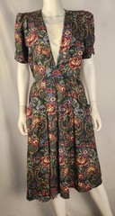 80s R J Stevens Floral Puff Sleeve Cottagecore/Tea Midi Dress 14P