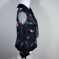 VTG Henry Allen Sheer Sleeve Floral Blouse Womens M Black Whimsigoth Romantic