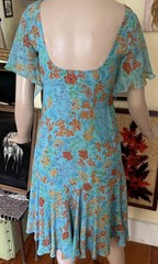 Vintage 70s Stephen Burrows Dress Blue Floral Flowy Fairy Low Back Designer S
