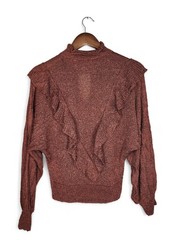 1970s Ruffled High Neck Vintage Sweater in Brown Size M