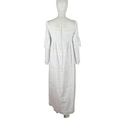 Vintage 70s White Maxi Dress Pleated Cotton Boho Wedding Cottagecore Size S