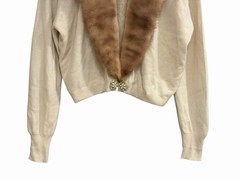 Vtg 1950s Dalton Ivory Cashmere Sweater Detachable Mink Collar Pearl Clasp PL