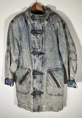 Vintage 80s Mulberry Street acid wash toggle hoodie denim car coat grunge M