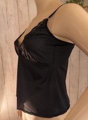 Vintage Black Antron III Nylon Lace Camisole ILGWU USA Size 40 FLAW