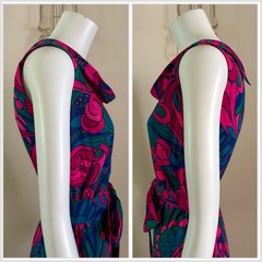 1960s Fumis Waikiki Hawaiian Palazzo Jumpsuit Psychedelic Floral Hostess Mod VTG