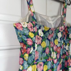 Vintage GaBar Cotton Play Swim Suit Sz 18 Union Label Pretty Tulips Built Bra
