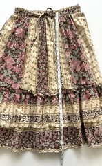 Vintage 70s/80s Floral Striped Tiered Prairie Cottage Midi Skirt