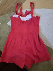 DeWeese Design Vintage Size 32 Swim Suit Play Clothes Red Romper With Pockets