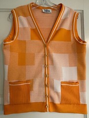 VINTAGE DALTON, UNISEX POLYESTER ORANGE PATCHWORK PLAID VEST, 41″ CHEST