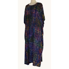 Vintage Rayon Batik Kaftan, Smithsonian Institution, Blue Indonesian Print, M-L