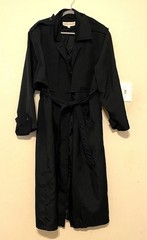 VTG 1990s Otello Pelle Black Belted Trench Coat Duster Jacket Womens Large