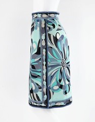 EMILIO PUCCI c.1960’s Turquoise Floral Op Art Signature Print A-Line Skirt
