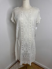 Antique Early 1920s Silk Cotton White Lace Sheer Drop Waist Flapper Lawn Dress