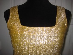 Vintage Teddi Ca 3pcs gold metallic lace accordion pleat blouse tank skirt set 8