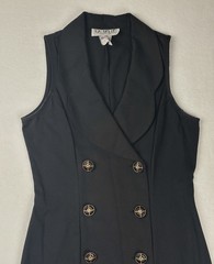 Vintage LaBelle Black Double Breasted Sleeveless Midi Dress Size 5 USA