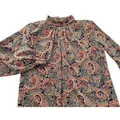 Jessica Lynn Pleated Paisley Blouse Mock Neck Long Sleeves Size 8 Vintage 1980s